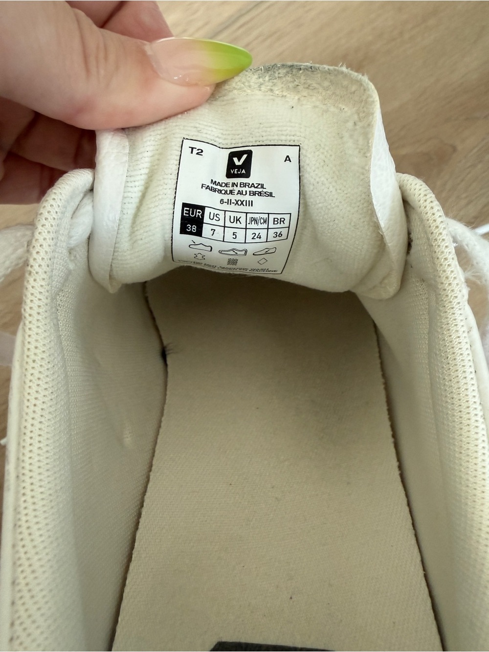 Veja Women’s White Leather Sneakers with Rose Metallic Detail - Picture 5 of 5